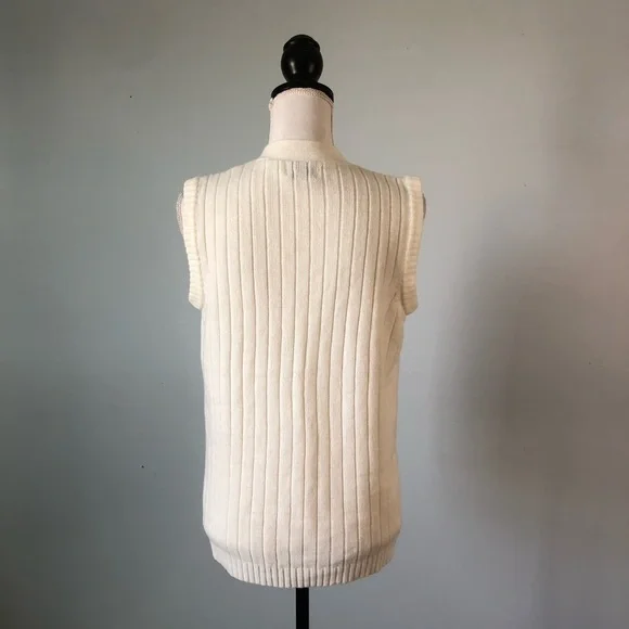 Vintage Cream Button Down Acrylic Vest - Picture 4 of 5